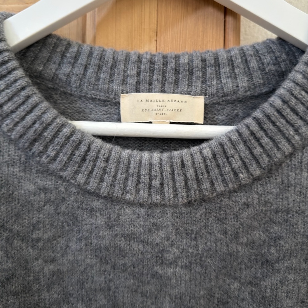 Sezane Amiel Grey Crewneck Cashmere-Blend Sweater - Picture 2 of 3
